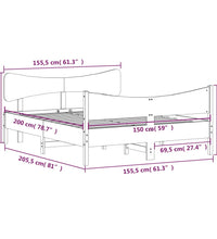 Massivholzbett ohne Matratze Wachsbraun 150x200 cm Kiefernholz