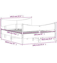 Massivholzbett ohne Matratze Wachsbraun 140x190 cm Kiefernholz