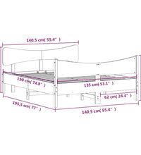 Massivholzbett ohne Matratze Wachsbraun 135x190 cm Kiefernholz