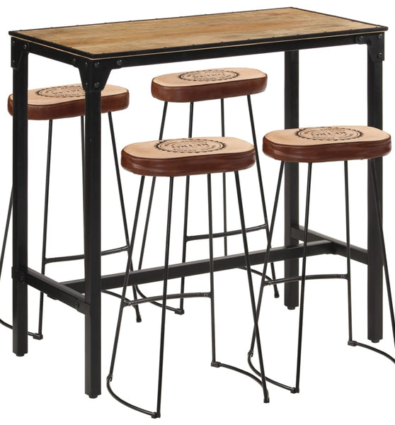 5-tlg. Bar-Set Raues Mangoholz und Metall