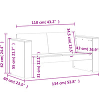 Gartensofa 2-Sitzer 134x60x62 cm Massivholz Kiefer