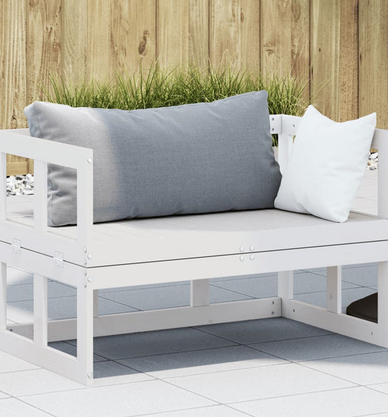 2-in-1 Gartensofa Verlängerbar Weiß Massivholz Kiefer