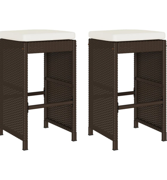 Garten-Barhocker mit Kissen 2 Stk. Braun Poly Rattan