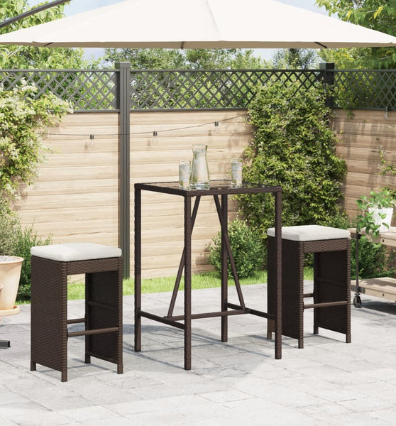 Garten-Barhocker mit Kissen 2 Stk. Braun Poly Rattan