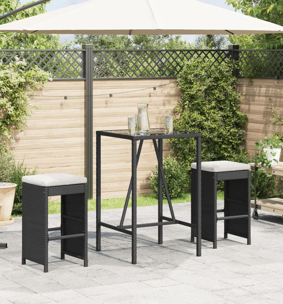 Garten-Barhocker mit Kissen 2 Stk. Schwarz Poly Rattan