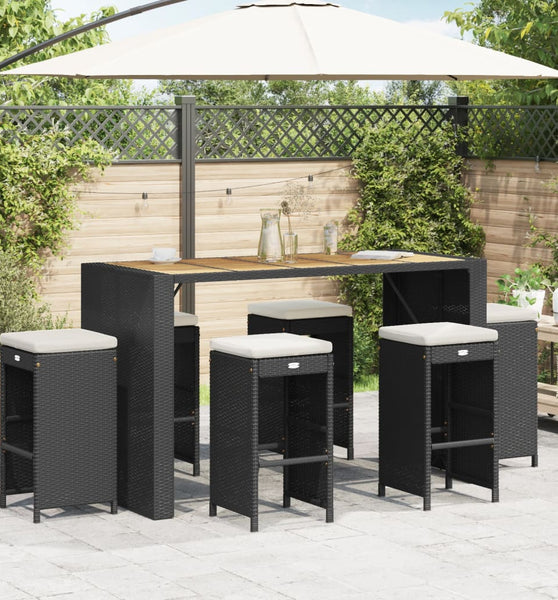 Garten-Barhocker mit Kissen 6 Stk. Schwarz Poly Rattan