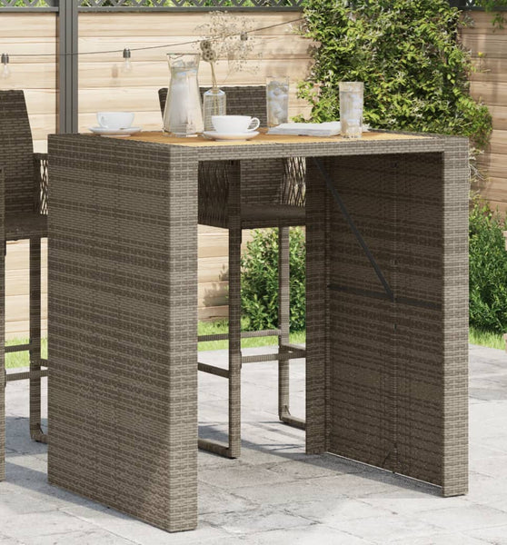 Gartentisch mit Holzplatte Grau 105x80x110 cm Poly Rattan