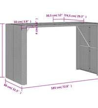 Gartentisch mit Holzplatte Grau 185x80x110 cm Poly Rattan