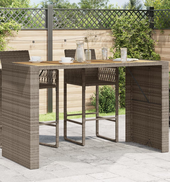 Gartentisch mit Holzplatte Grau 185x80x110 cm Poly Rattan