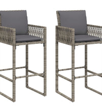 Garten-Barhocker mit Kissen 2 Stk. Grau Poly Rattan