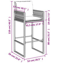 Garten-Barhocker mit Kissen 2 Stk. Grau Poly Rattan