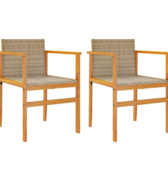 Gartenstühle 2 Stk. Beige Poly Rattan und Massivholz