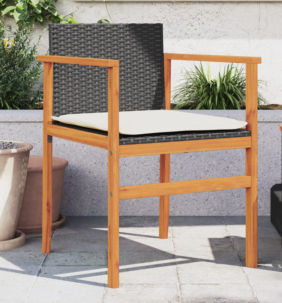 Gartenstühle mit Kissen 2 Stk. Schwarz Poly Rattan Massivholz