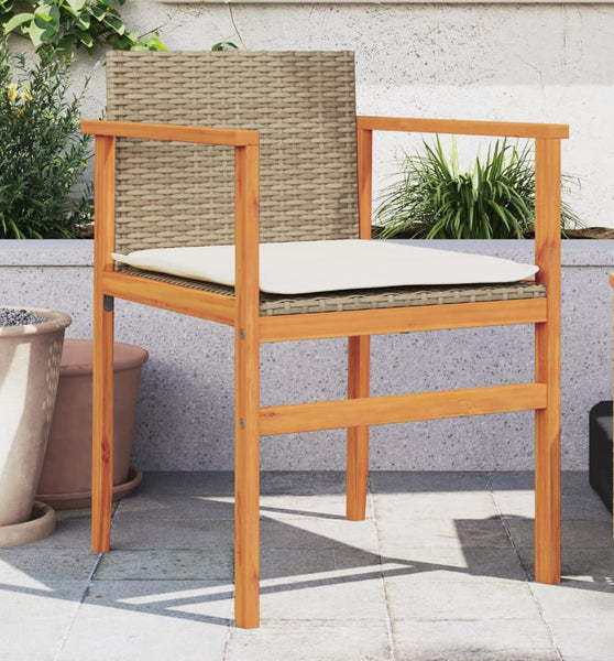 Gartenstühle mit Kissen 2 Stk. Beige Poly Rattan Massivholz