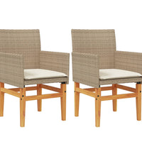 Gartenstühle mit Kissen 2 Stk. Beige Poly Rattan Massivholz