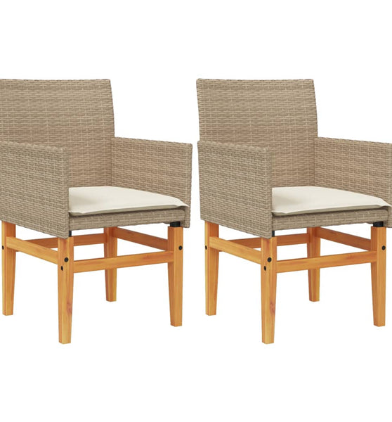 Gartenstühle mit Kissen 2 Stk. Beige Poly Rattan Massivholz