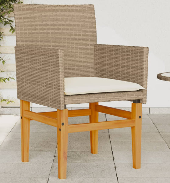 Gartenstühle mit Kissen 2 Stk. Beige Poly Rattan Massivholz