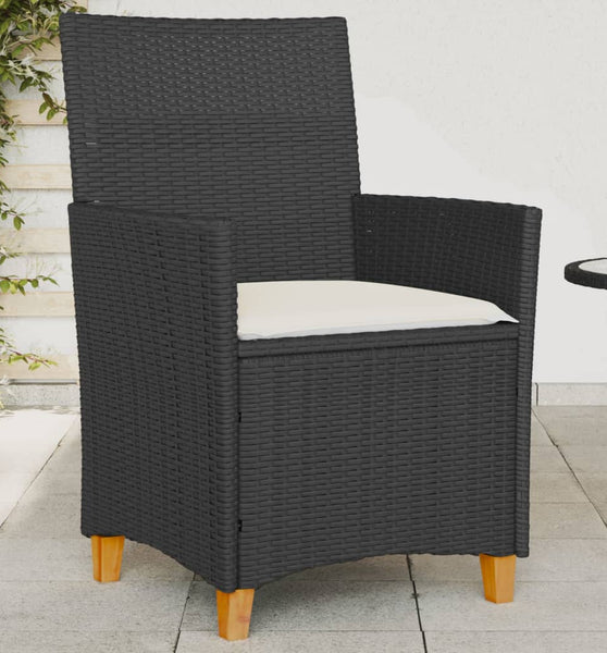 Gartenstühle mit Kissen 2 Stk. Schwarz Poly Rattan Massivholz