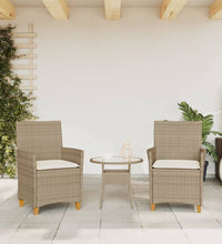 Gartenstühle mit Kissen 2 Stk. Beige Poly Rattan Massivholz