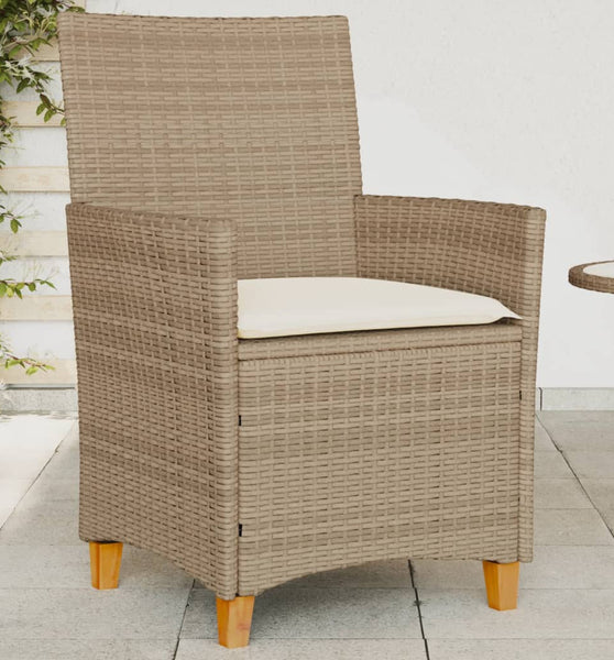 Gartenstühle mit Kissen 2 Stk. Beige Poly Rattan Massivholz