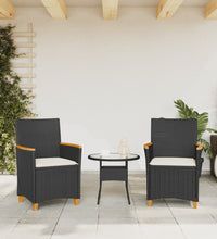 Gartenstühle mit Kissen 2 Stk. Schwarz Poly Rattan Massivholz