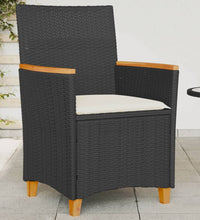 Gartenstühle mit Kissen 2 Stk. Schwarz Poly Rattan Massivholz