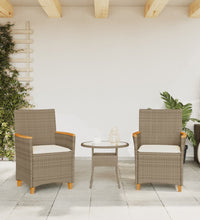 Gartenstühle mit Kissen 2 Stk. Beige Poly Rattan Massivholz