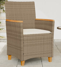 Gartenstühle mit Kissen 2 Stk. Beige Poly Rattan Massivholz