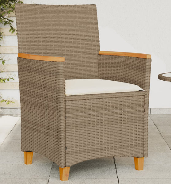 Gartenstühle mit Kissen 2 Stk. Beige Poly Rattan Massivholz