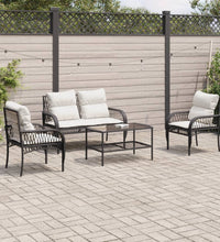 4-tlg. Garten-Sofagarnitur mit Kissen Schwarz Poly Rattan