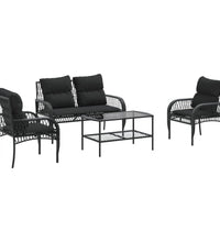 4-tlg. Garten-Sofagarnitur mit Kissen Schwarz Poly Rattan