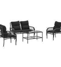 4-tlg. Garten-Sofagarnitur mit Kissen Schwarz Poly Rattan