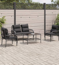 4-tlg. Garten-Sofagarnitur mit Kissen Schwarz Poly Rattan