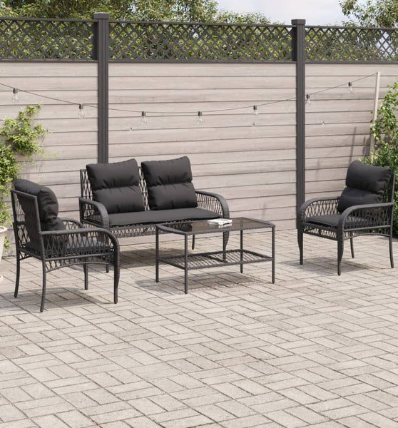 4-tlg. Garten-Sofagarnitur mit Kissen Schwarz Poly Rattan