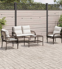 4-tlg. Garten-Sofagarnitur mit Kissen Braun Poly Rattan
