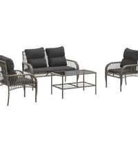 4-tlg. Garten-Sofagarnitur mit Kissen Grau Poly Rattan