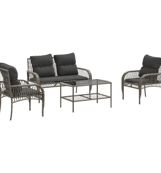 4-tlg. Garten-Sofagarnitur mit Kissen Grau Poly Rattan