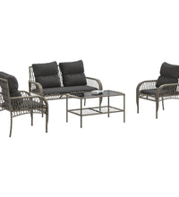 4-tlg. Garten-Sofagarnitur mit Kissen Grau Poly Rattan