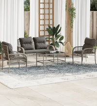 4-tlg. Garten-Sofagarnitur mit Kissen Grau Poly Rattan