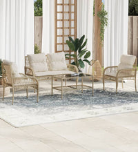 4-tlg. Garten-Sofagarnitur mit Kissen Beige Poly Rattan