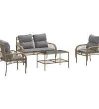 4-tlg. Garten-Sofagarnitur mit Kissen Beige Poly Rattan