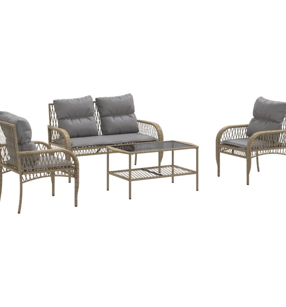 4-tlg. Garten-Sofagarnitur mit Kissen Beige Poly Rattan