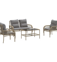 4-tlg. Garten-Sofagarnitur mit Kissen Beige Poly Rattan