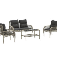 4-tlg. Garten-Sofagarnitur mit Kissen Hellgrau Poly Rattan