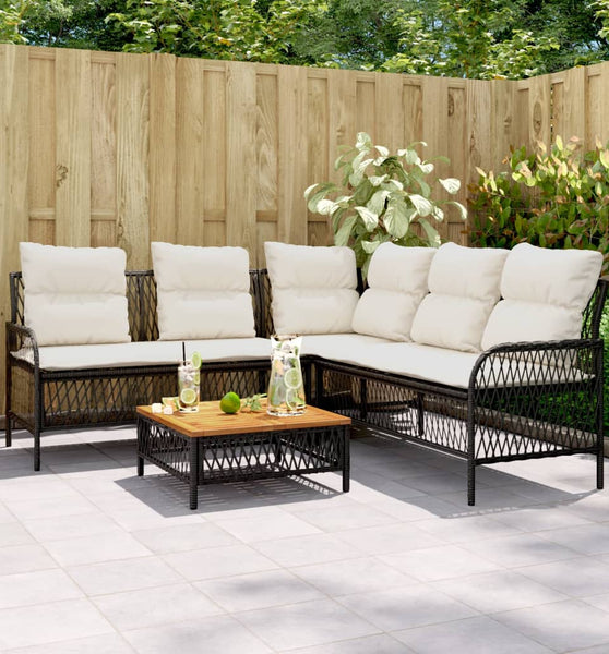 2-tlg. Garten-Sofagarnitur mit Auflagen Schwarz Poly Rattan