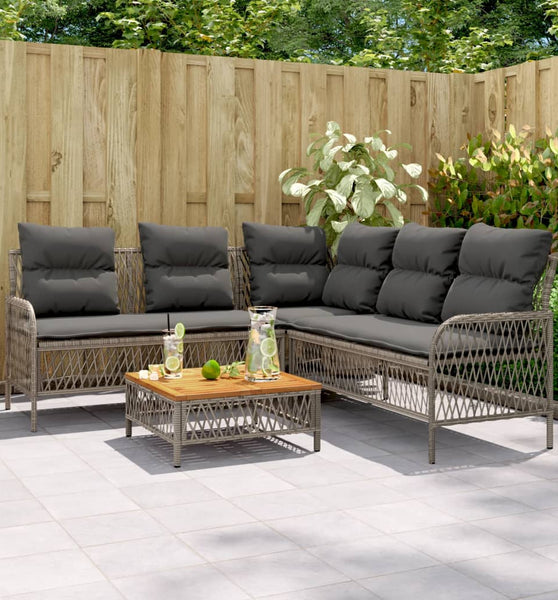 2-tlg. Garten-Sofagarnitur mit Auflagen Poly Rattan Grau