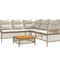 2-tlg. Garten-Sofagarnitur mit Kissen Beige Poly Rattan