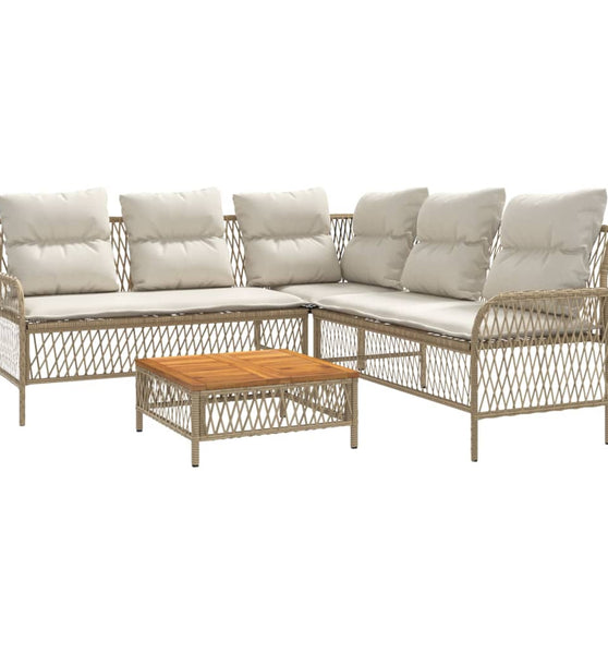 2-tlg. Garten-Sofagarnitur mit Kissen Beige Poly Rattan