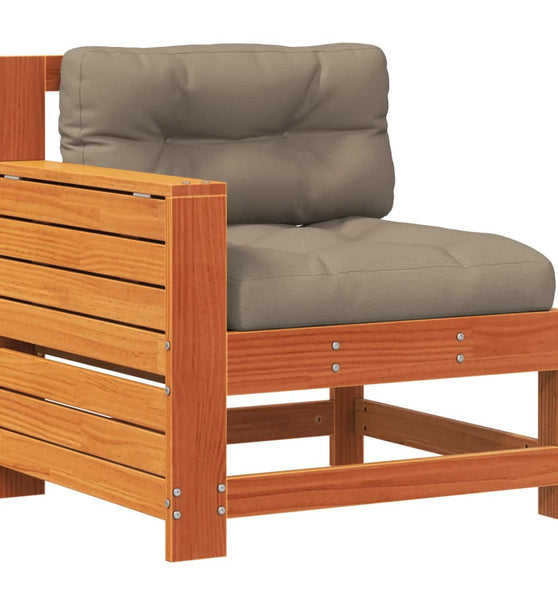 Gartensofa mit Armlehne und Kissen Wachsbraun Massivholz Kiefer