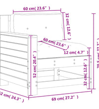 Gartensofa mit Armlehne und Kissen Massivholz Kiefer